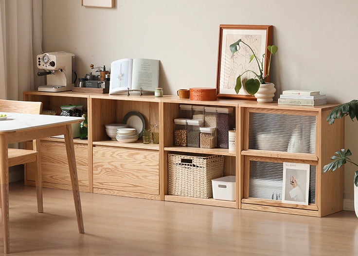 Oak, Solid Rubberwood, Ash Solid Wood Bookcase Free Combination Low Cabinet Floor-Standing Bookshelf