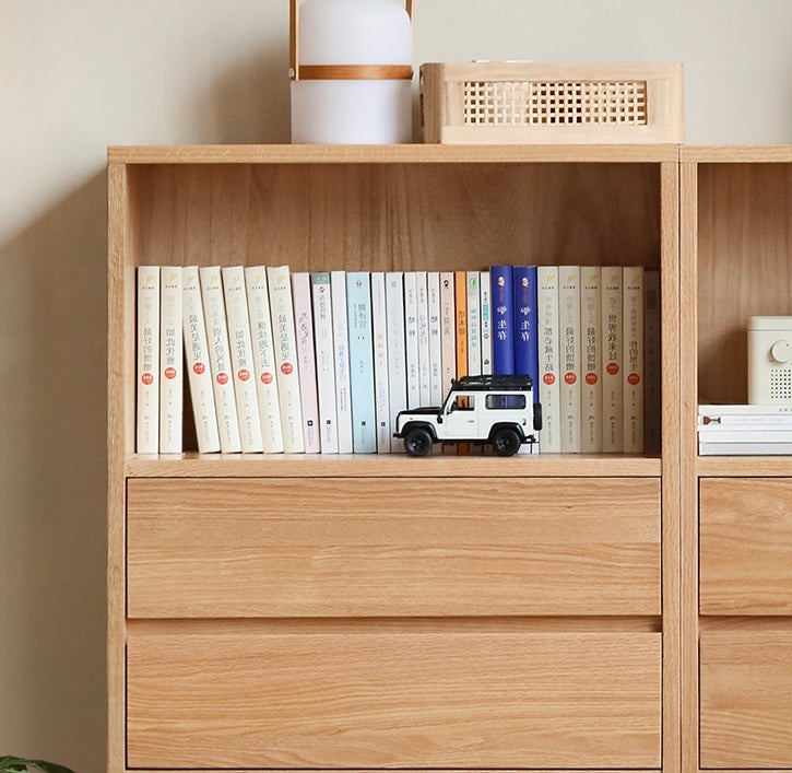 Oak, Solid Rubberwood, Ash Solid Wood Bookcase Free Combination Low Cabinet Floor-Standing Bookshelf