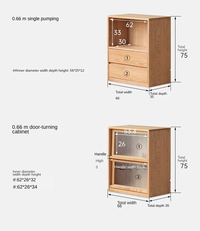 Oak, Solid Rubberwood, Ash Solid Wood Bookcase Free Combination Low Cabinet Floor-Standing Bookshelf