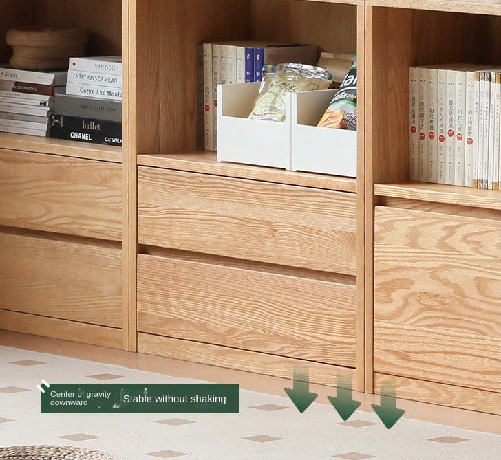 Oak, Solid Rubberwood, Ash Solid Wood Bookcase Free Combination Low Cabinet Floor-Standing Bookshelf