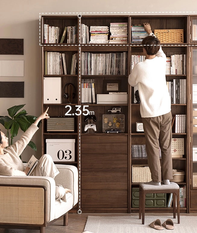 Black Walnut Solid Wood Bookcase Display Glass Door Storage Cabinet