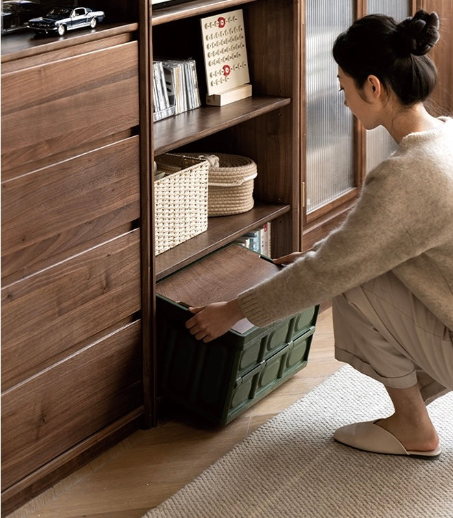 Black Walnut Solid Wood Bookcase Display Glass Door Storage Cabinet