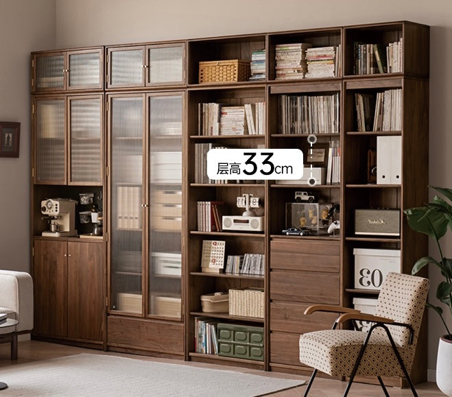 Black Walnut Solid Wood flat glass Double-door bookcase
