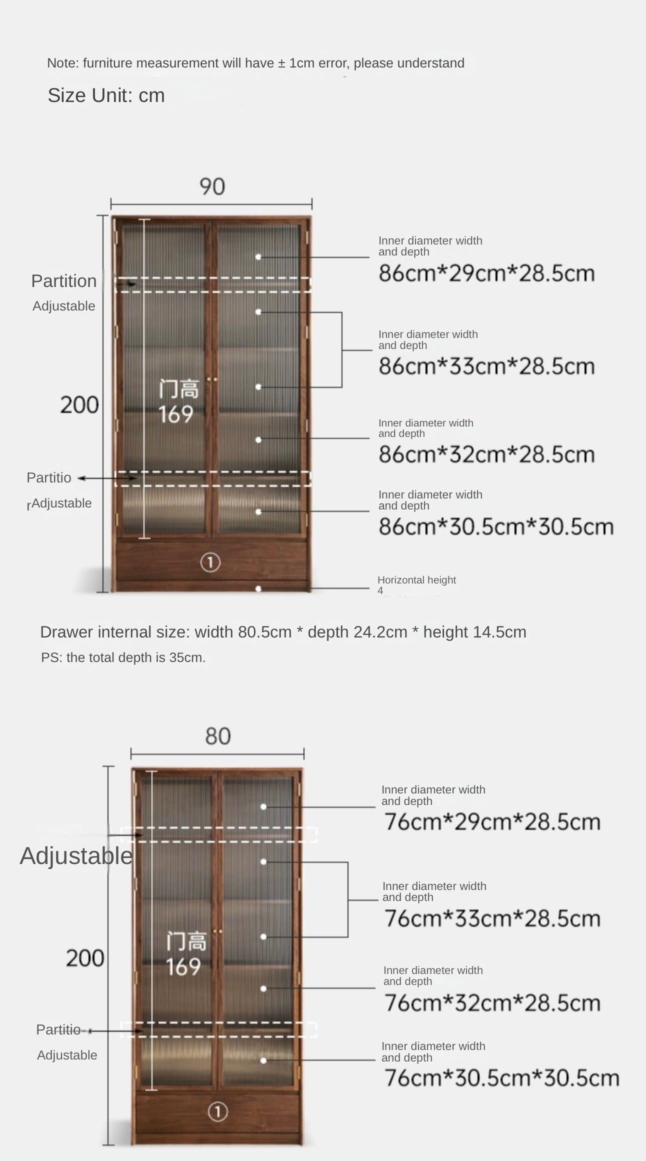 Black Walnut Solid Wood flat glass Double-door bookcase
