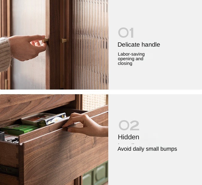 Black Walnut Solid Wood Bookcase Display Glass Door Storage Cabinet