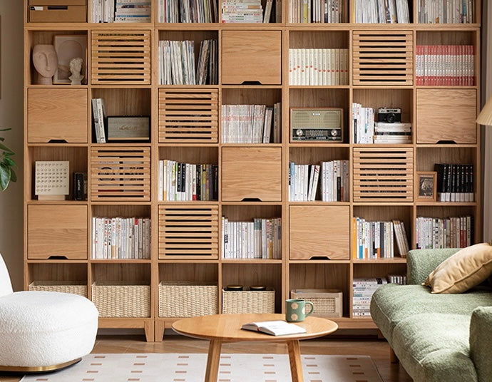 Oak Solid Wood Bookshelf Free Combination Floor-to-ceiling Lattice Cabinet