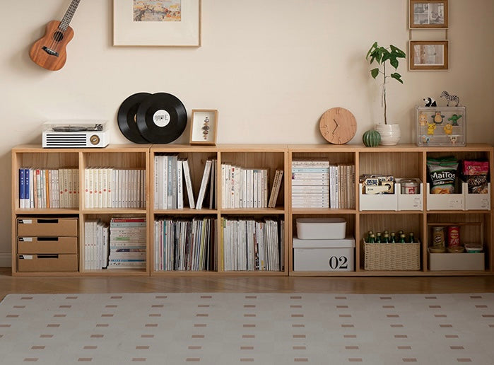 Oak Solid Wood Bookshelf Free Combination Floor-to-ceiling Lattice Cabinet