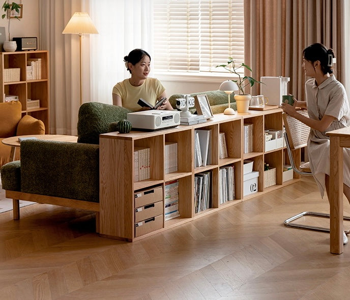 Oak Solid Wood Bookshelf Free Combination Floor-to-ceiling Lattice Cabinet