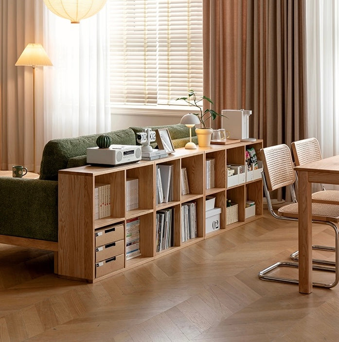 Oak Solid Wood Bookshelf Free Combination Floor-to-ceiling Lattice Cabinet