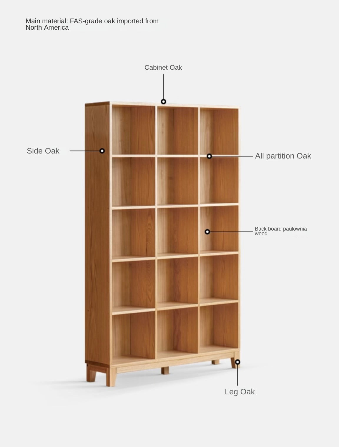 Oak Solid Wood Bookshelf Free Combination Floor-to-ceiling Lattice Cabinet