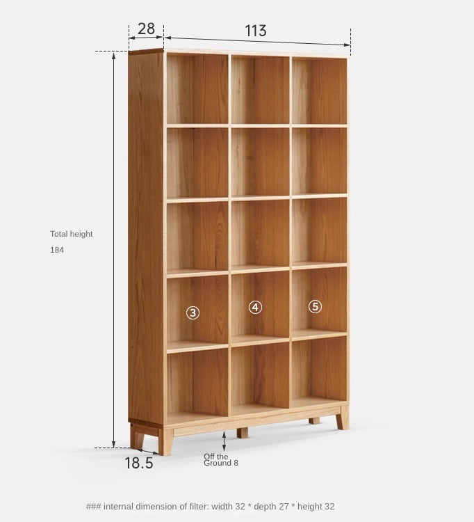 Oak Solid Wood Bookshelf Free Combination Floor-to-ceiling Lattice Cabinet