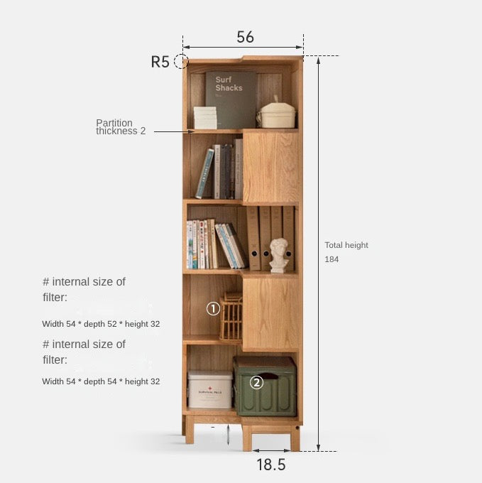 Oak Solid Wood Bookshelf Free Combination Floor-to-ceiling Lattice Cabinet