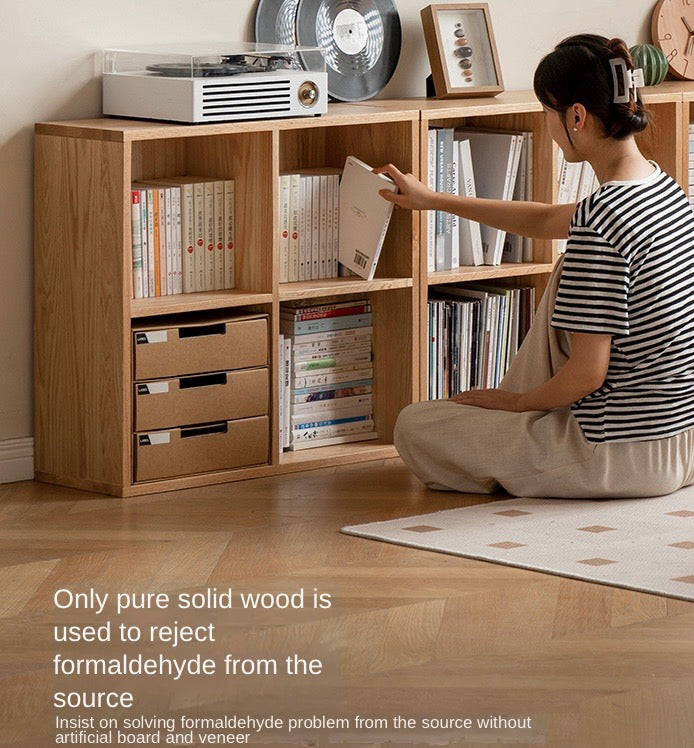 Oak Solid Wood Bookshelf Free Combination Floor-to-ceiling Lattice Cabinet
