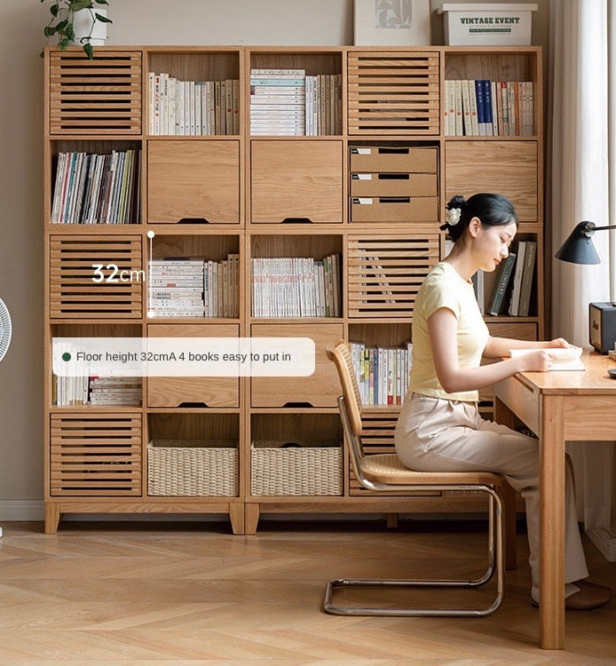 Oak Solid Wood Bookshelf Free Combination Floor-to-ceiling Lattice Cabinet