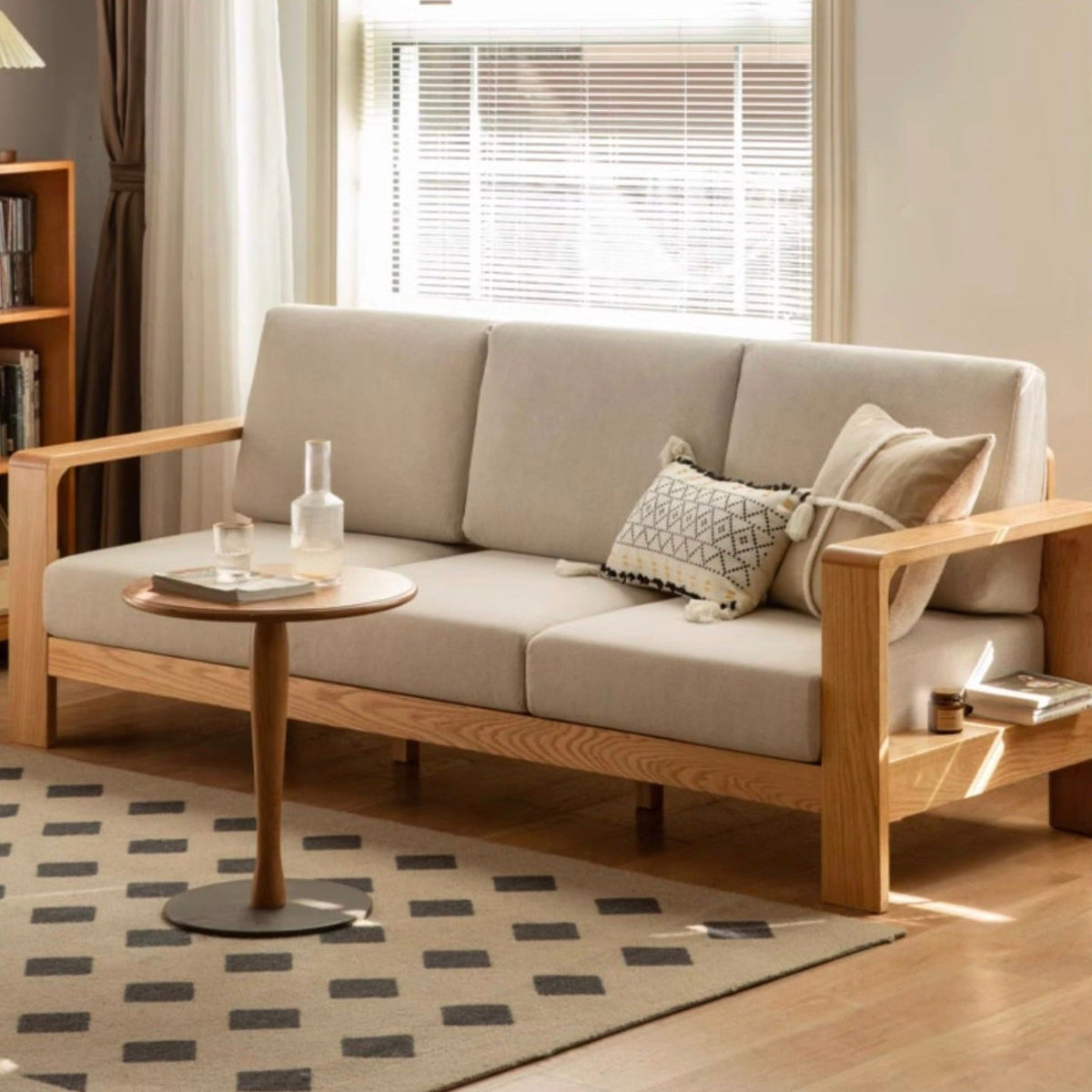 Oak Solid Wood Modern Fabric Sofa.