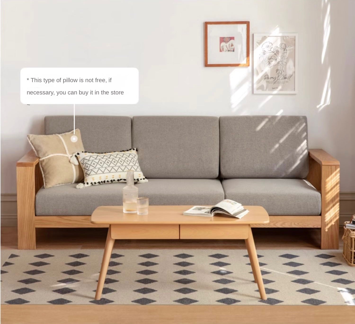 Oak, Poplar, Rubberwood, Beech Solid Wood Modern Fabric Sofa.
