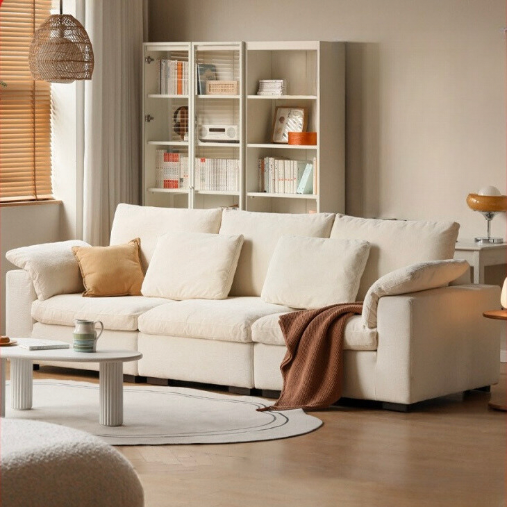 Fabric White Cream Style Down Sofa.