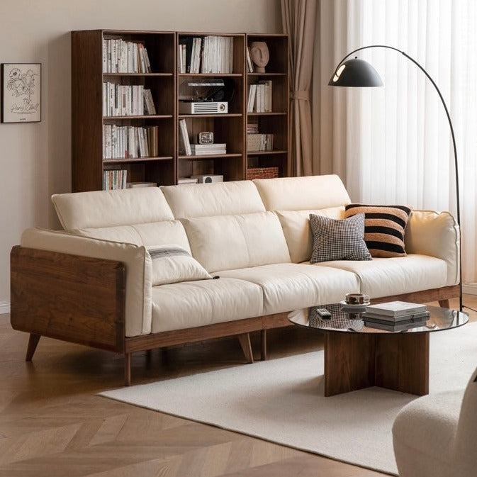 Black Walnut, Ash Solid Wood Genuine Leather Down Sofa.