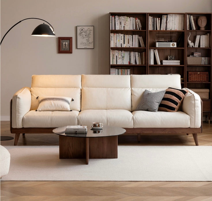 Black Walnut, Ash Solid Wood Genuine Leather Down Sofa.