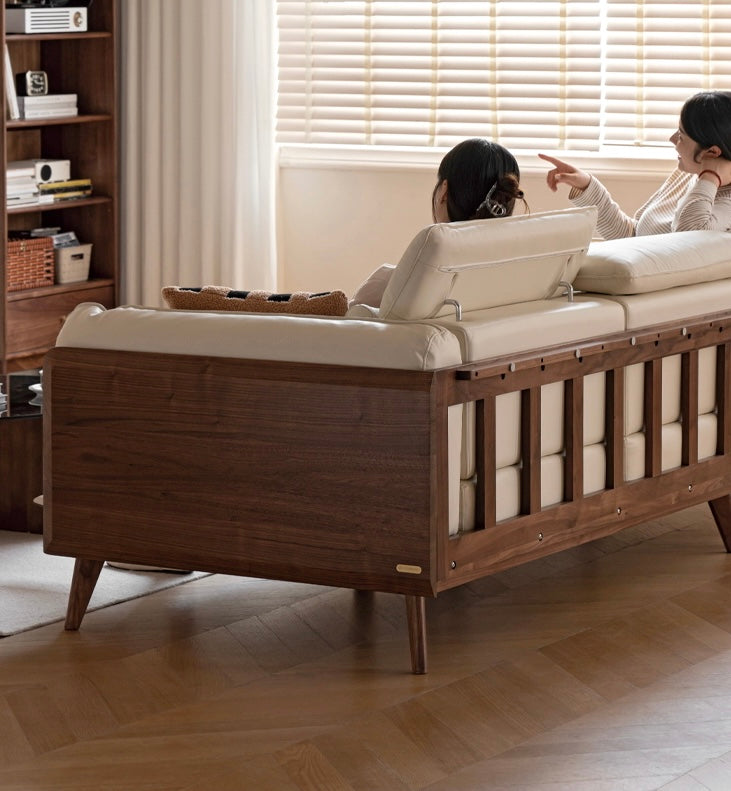 Black Walnut, Ash Solid Wood Genuine Leather Down Sofa.