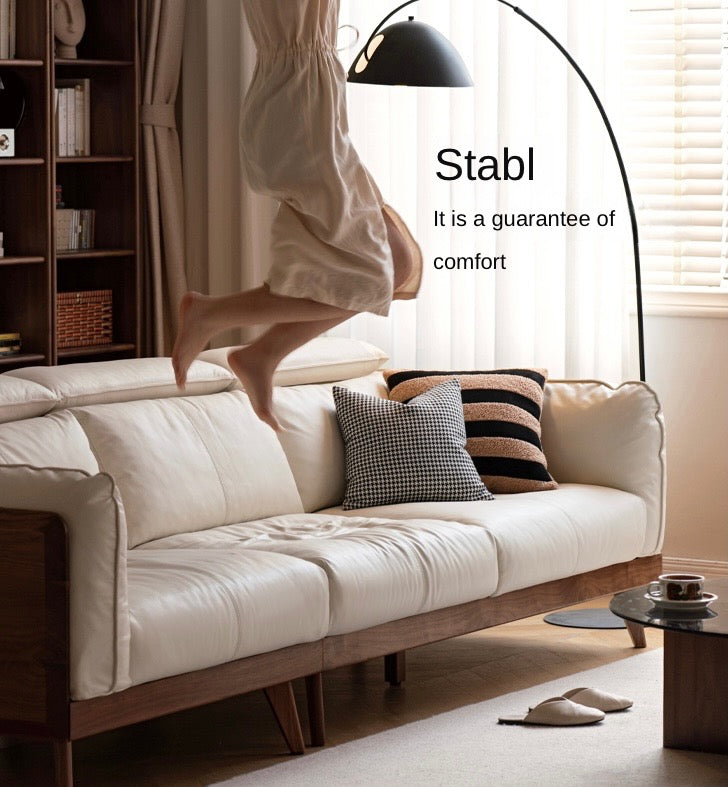 Black Walnut, Ash Solid Wood Genuine Leather Down Sofa.