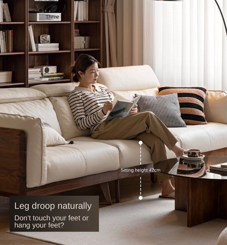 Black Walnut, Ash Solid Wood Genuine Leather Down Sofa.