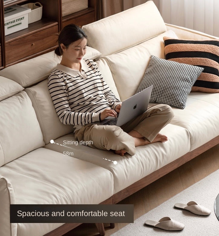 Black Walnut, Ash Solid Wood Genuine Leather Down Sofa.