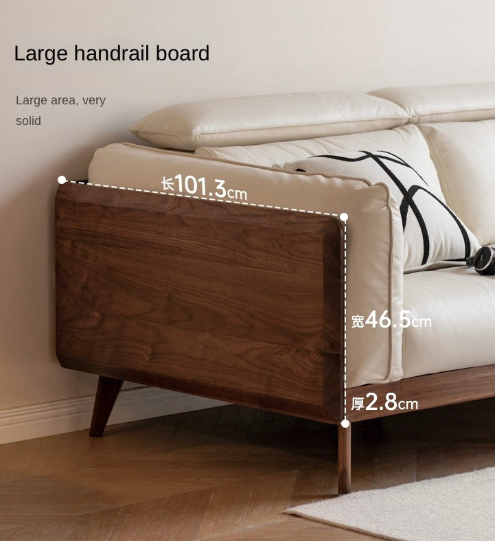 Black Walnut, Ash Solid Wood Genuine Leather Down Sofa.