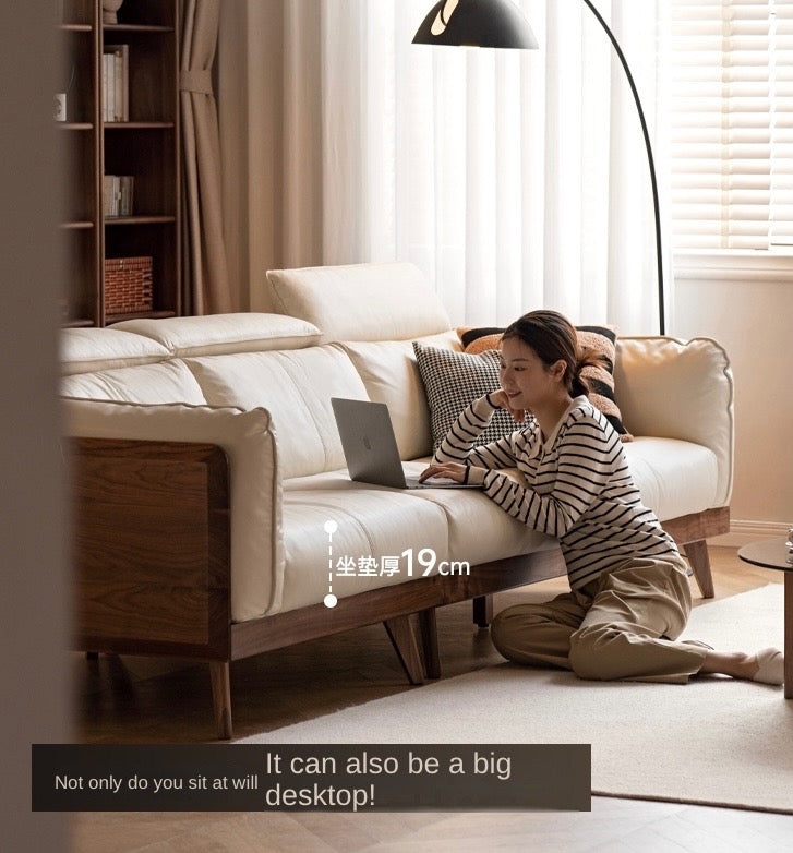 Black Walnut, Ash Solid Wood Genuine Leather Down Sofa.