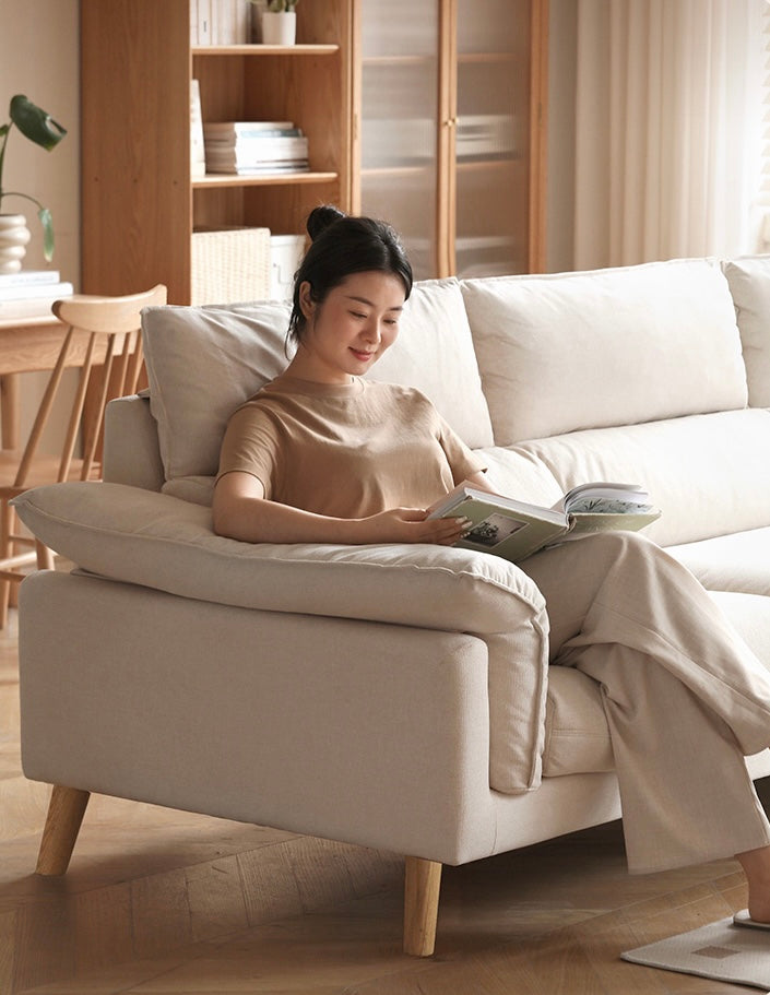 Fabric, Leather Modern White Down Sofa.