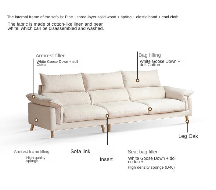 Fabric, Leather Modern White Down Sofa.