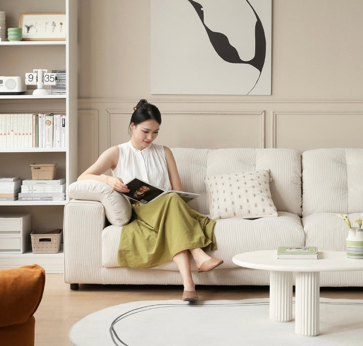 Fabric Sofa Cream Style White Goose Down.