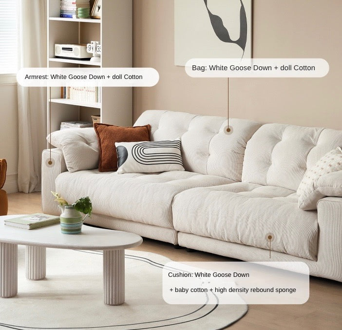 Fabric Sofa Cream Style White Goose Down.