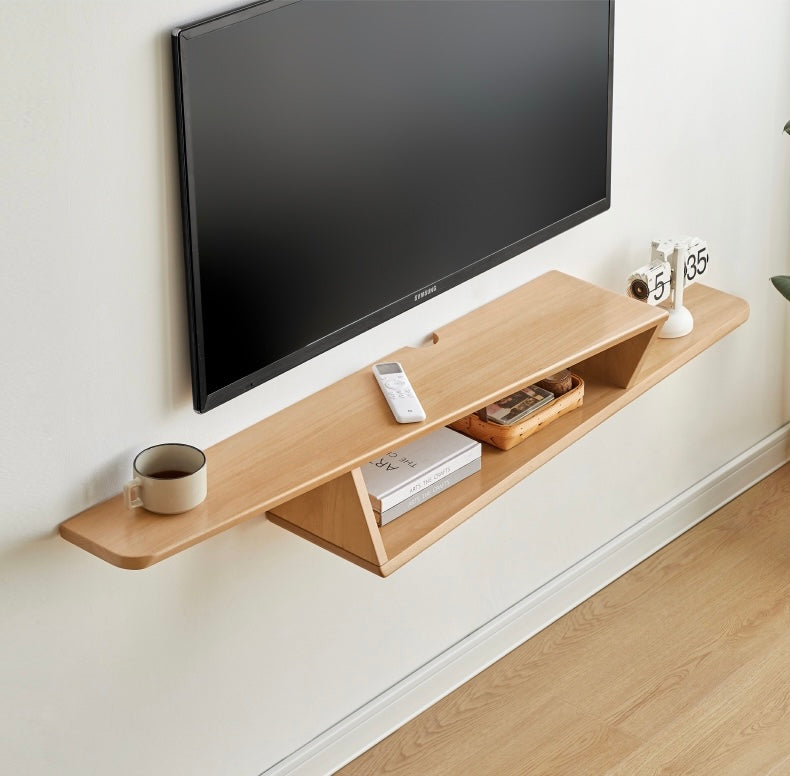 Beech, Rubber Solid Wood Hanging Narrow TV Cabinet, Wall Hanging Shelf.