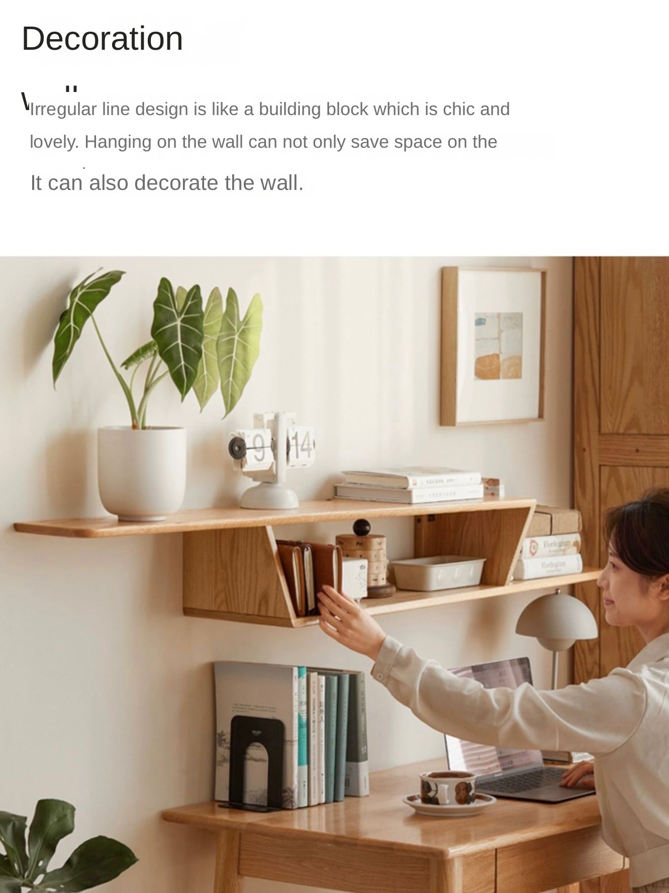 Beech, Rubber Solid Wood Hanging Narrow TV Cabinet, Wall Hanging Shelf.