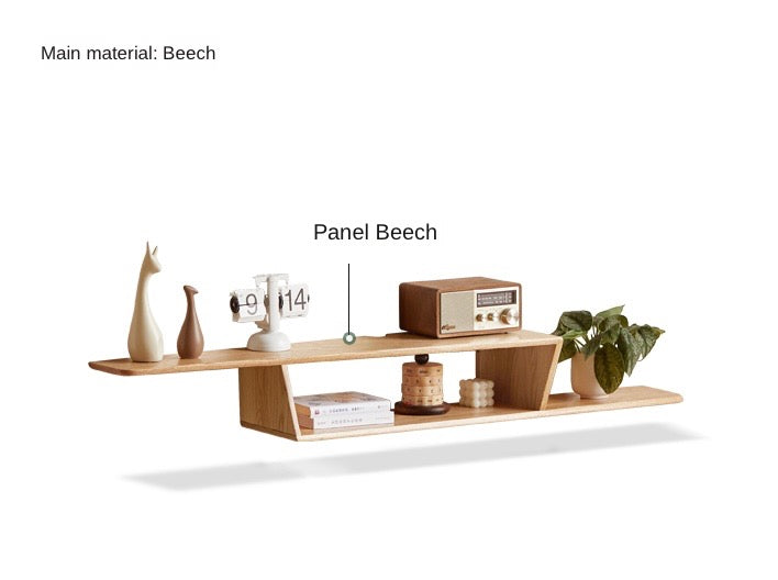 Beech, Rubber Solid Wood Hanging Narrow TV Cabinet, Wall Hanging Shelf.