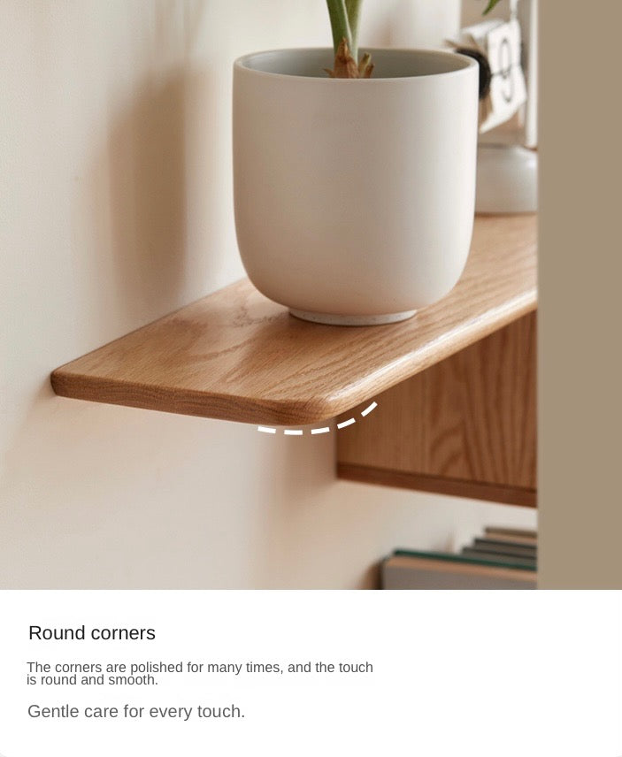 Beech, Rubber Solid Wood Hanging Narrow TV Cabinet, Wall Hanging Shelf.