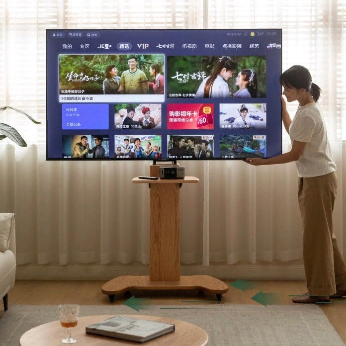 Oak Solid Wood TV Stand, Mobile Floor to Floor TV Cabinet.