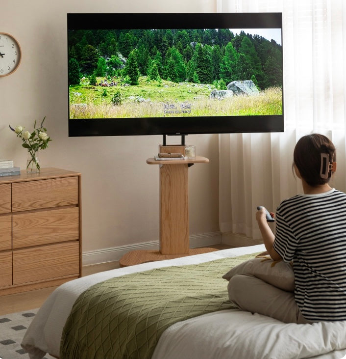 Oak Solid Wood TV Stand, Mobile Floor to Floor TV Cabinet.