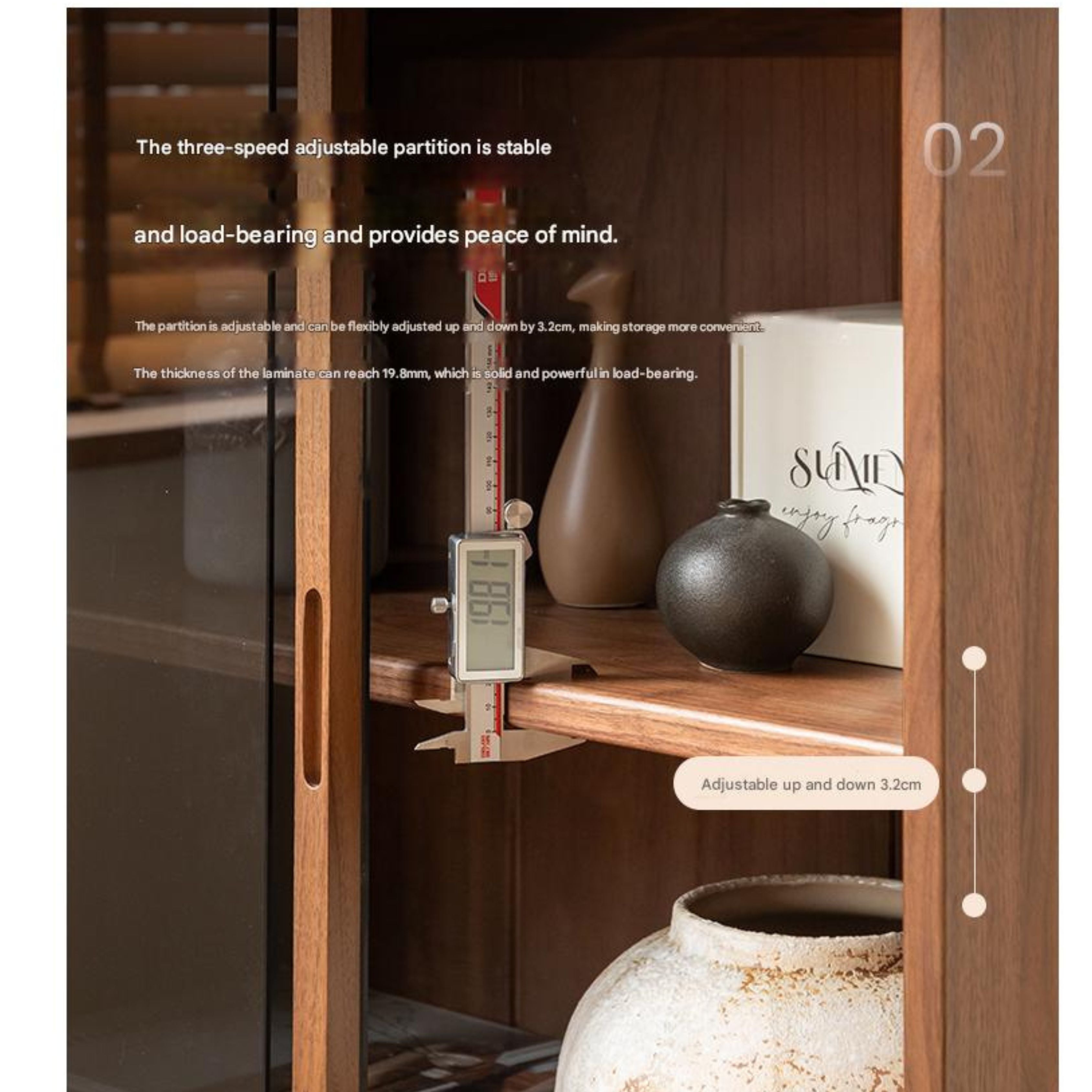 Oak, White oak, Black Walnut Solid Wood Wabi-Sabi Style Floor Side Cabinet.