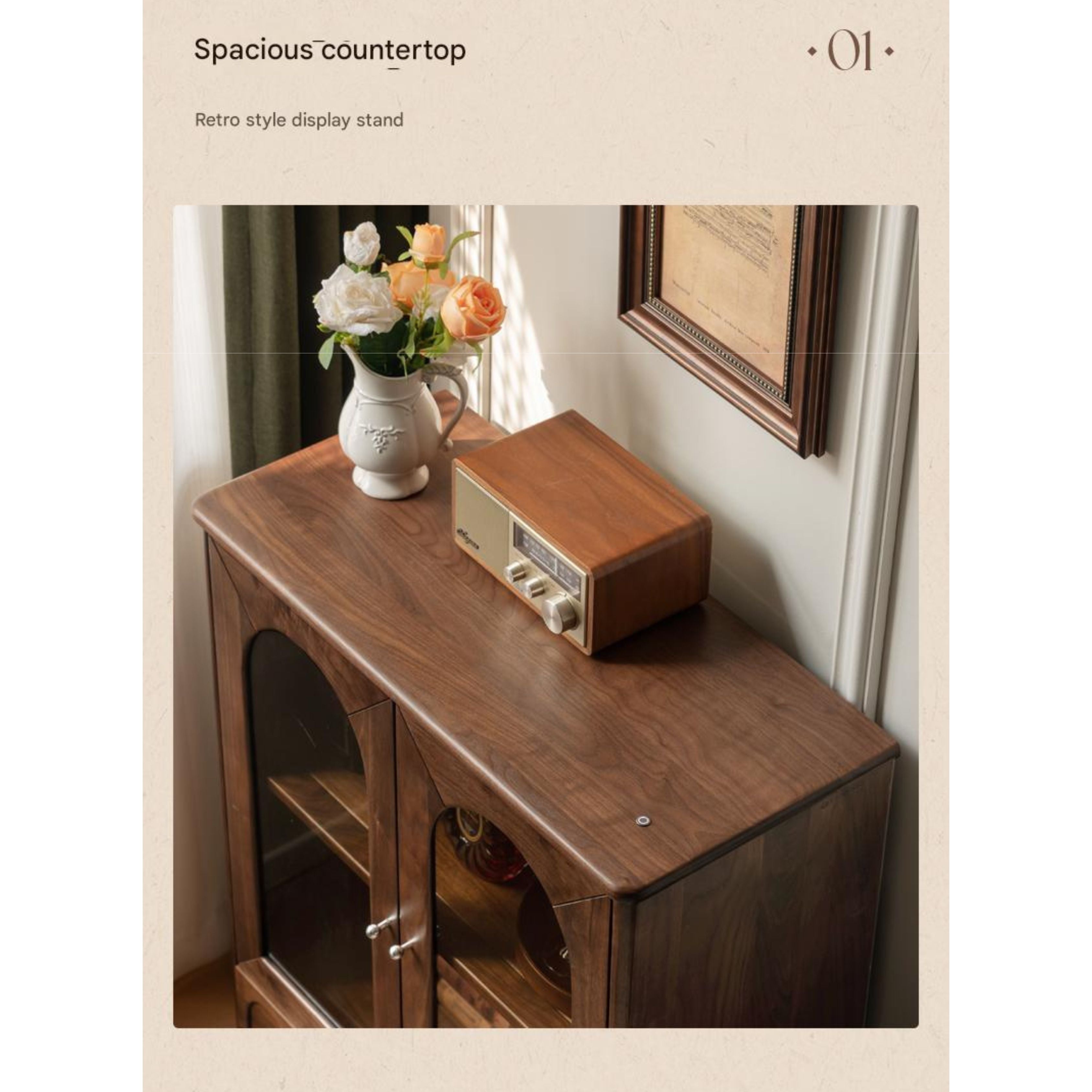 Black Walnut Solid Wood French Retro Side Cabinet