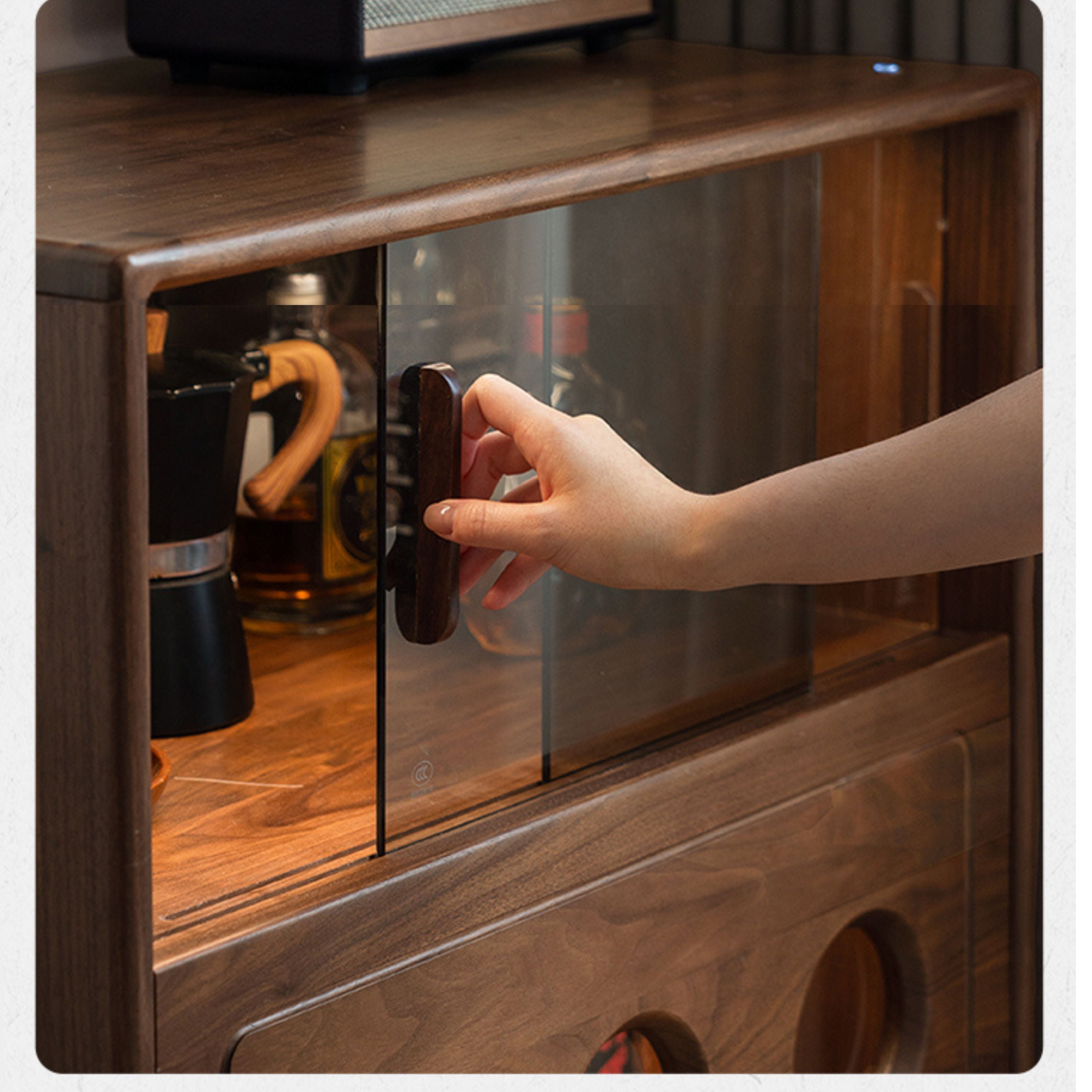Black Walnut, Golden Sandalwood Solid Wood Antique Locker Retro Side Cabinet.