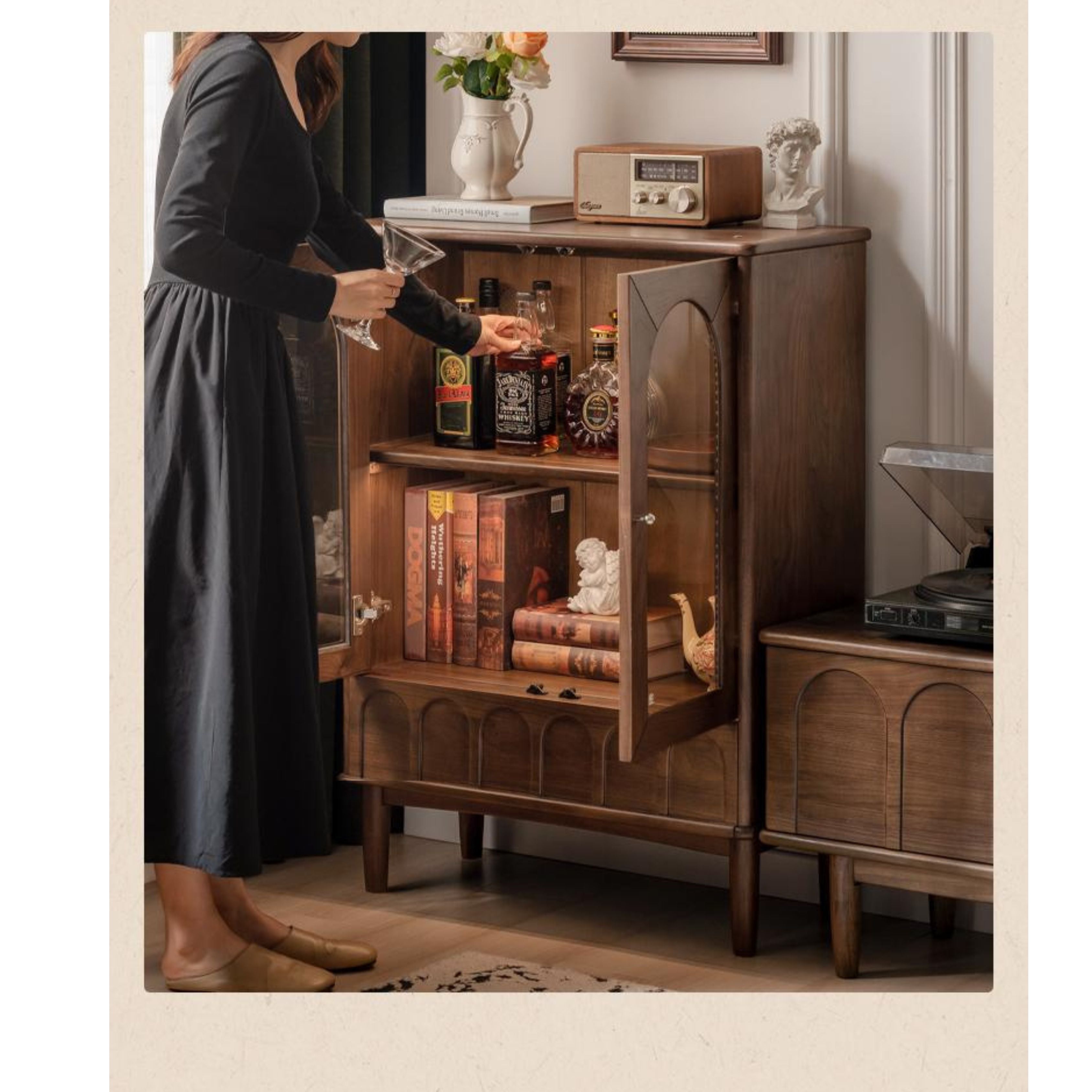 Black Walnut Solid Wood French Retro Side Cabinet