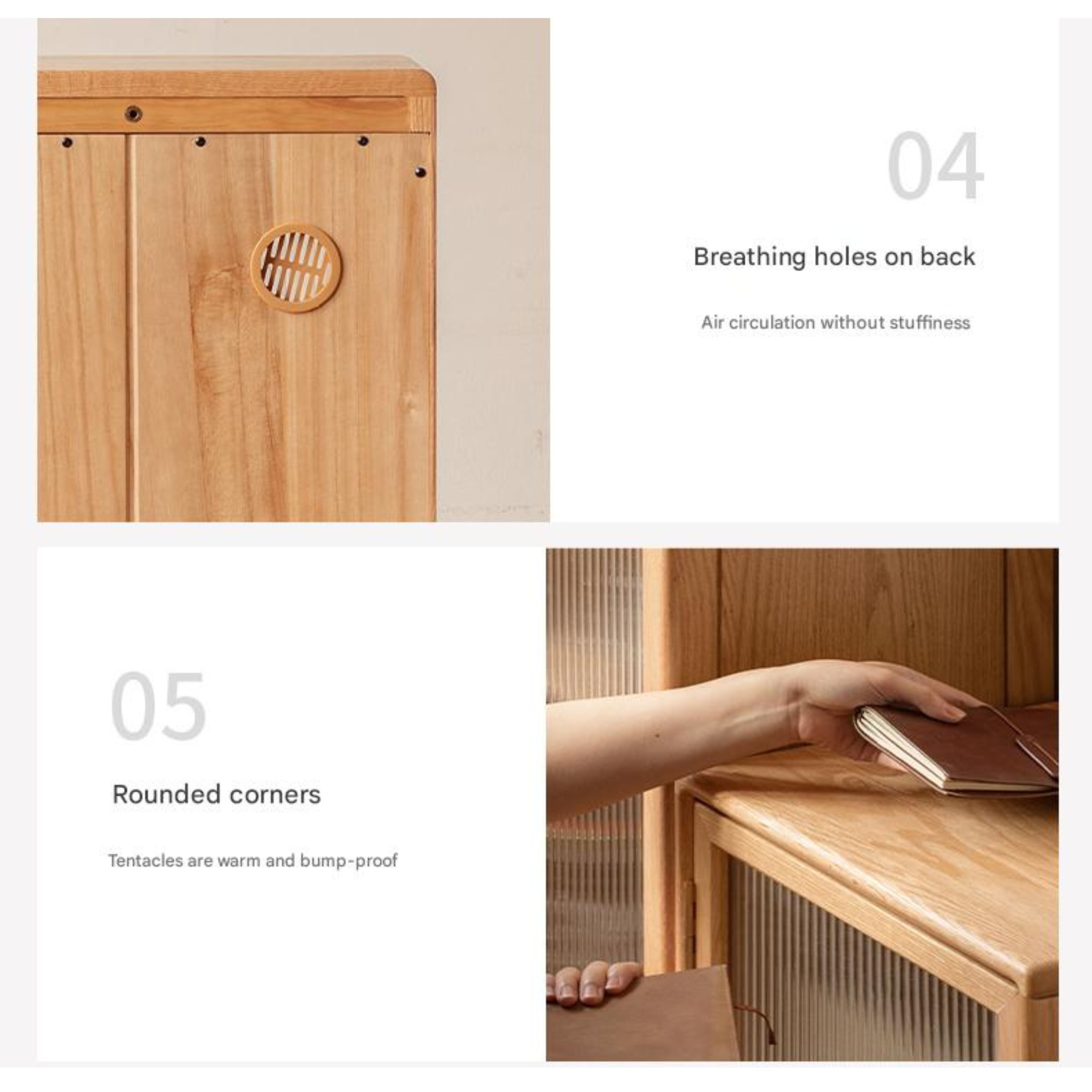 Beech Solid Wood Side Cabinet, Small Bookcase.