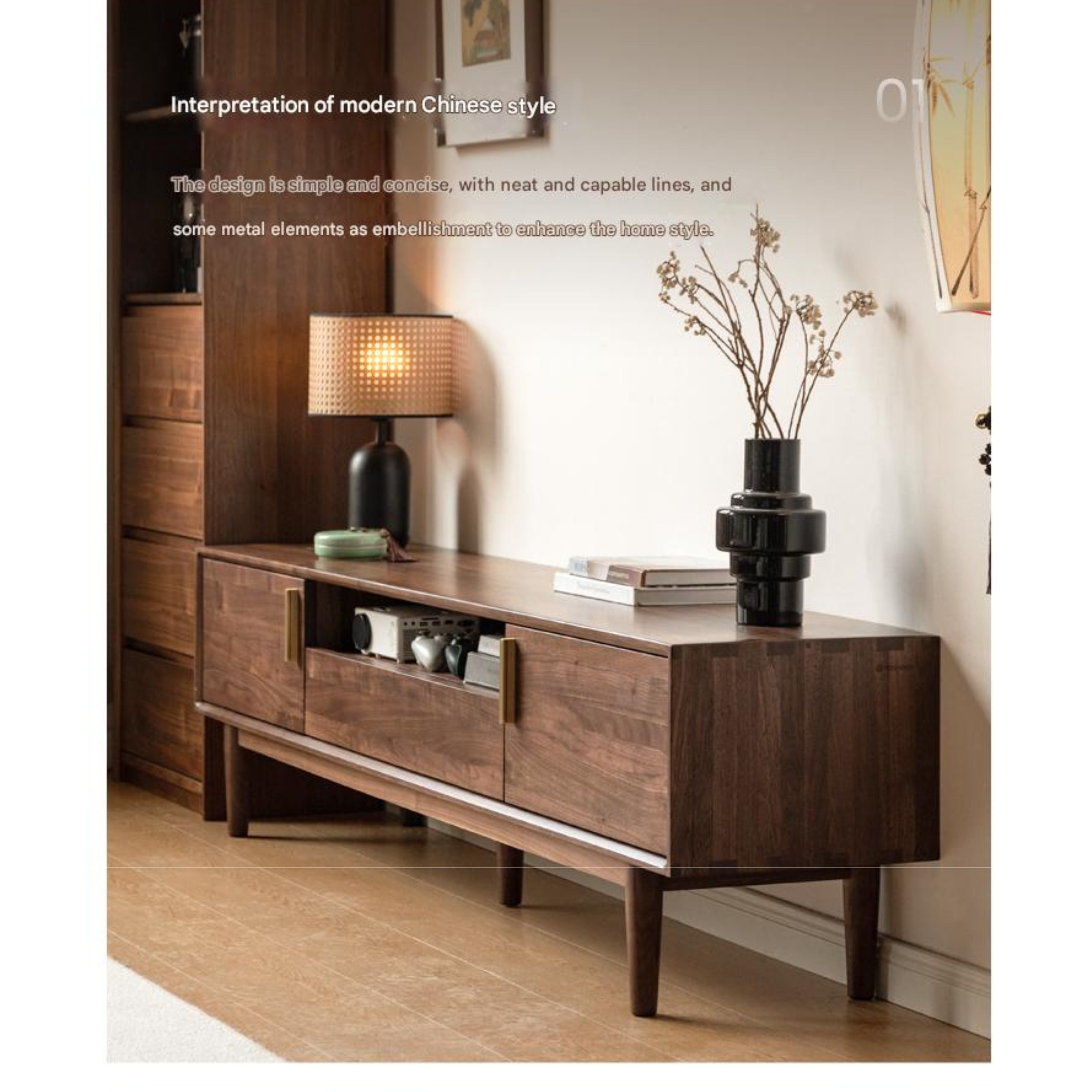 Black Walnut Solid Wood TV Stand Cabinet
