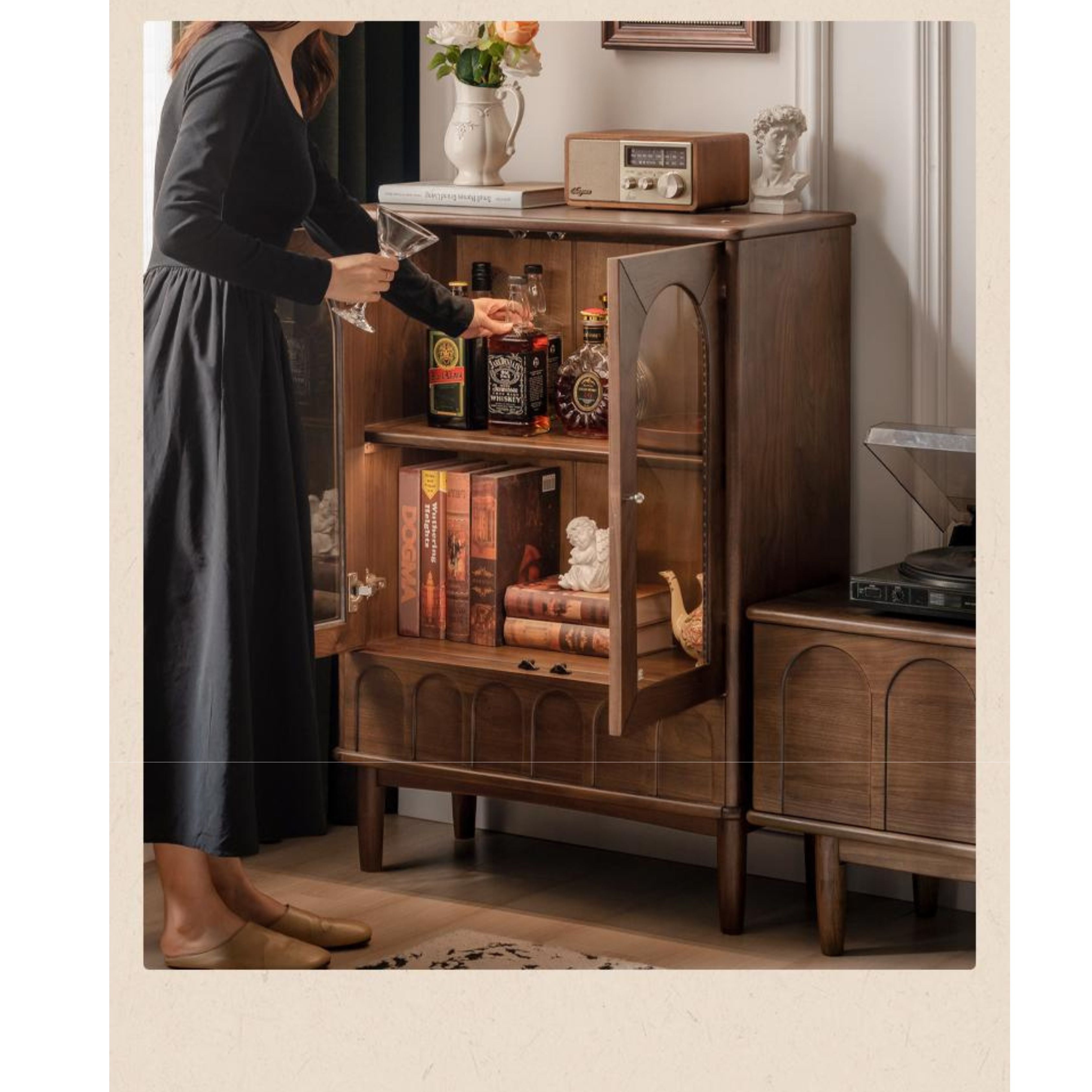Black Walnut Solid Wood French Retro Side Cabinet