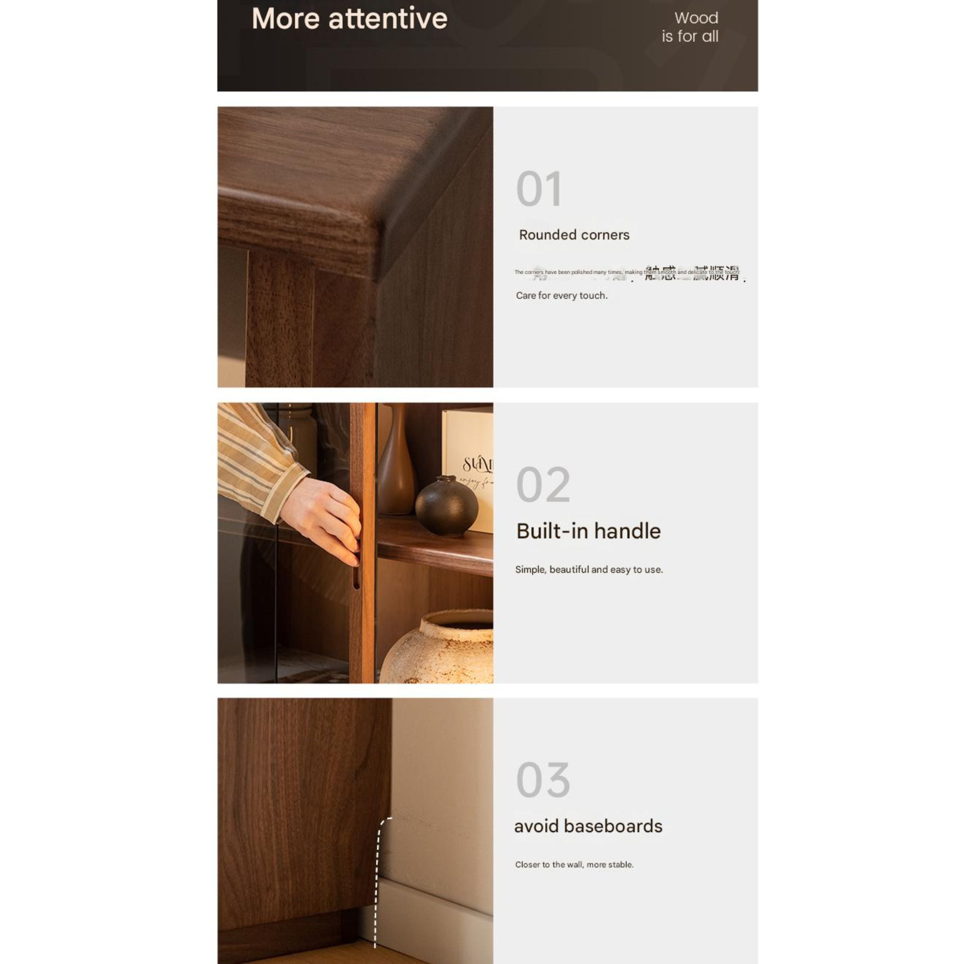 Oak, White oak, Black Walnut Solid Wood Wabi-Sabi Style Floor Side Cabinet.