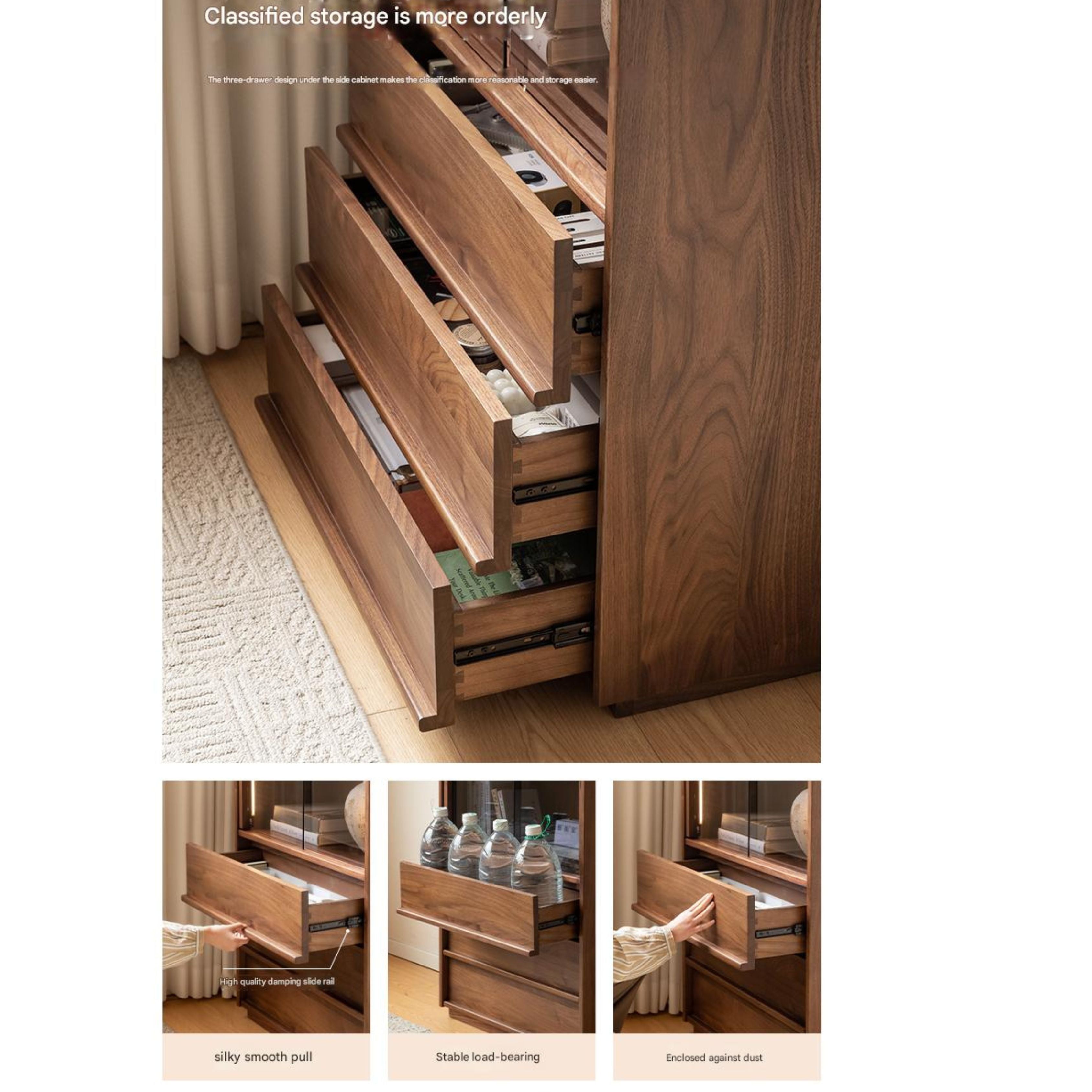 Oak, White oak, Black Walnut Solid Wood Wabi-Sabi Style Floor Side Cabinet.