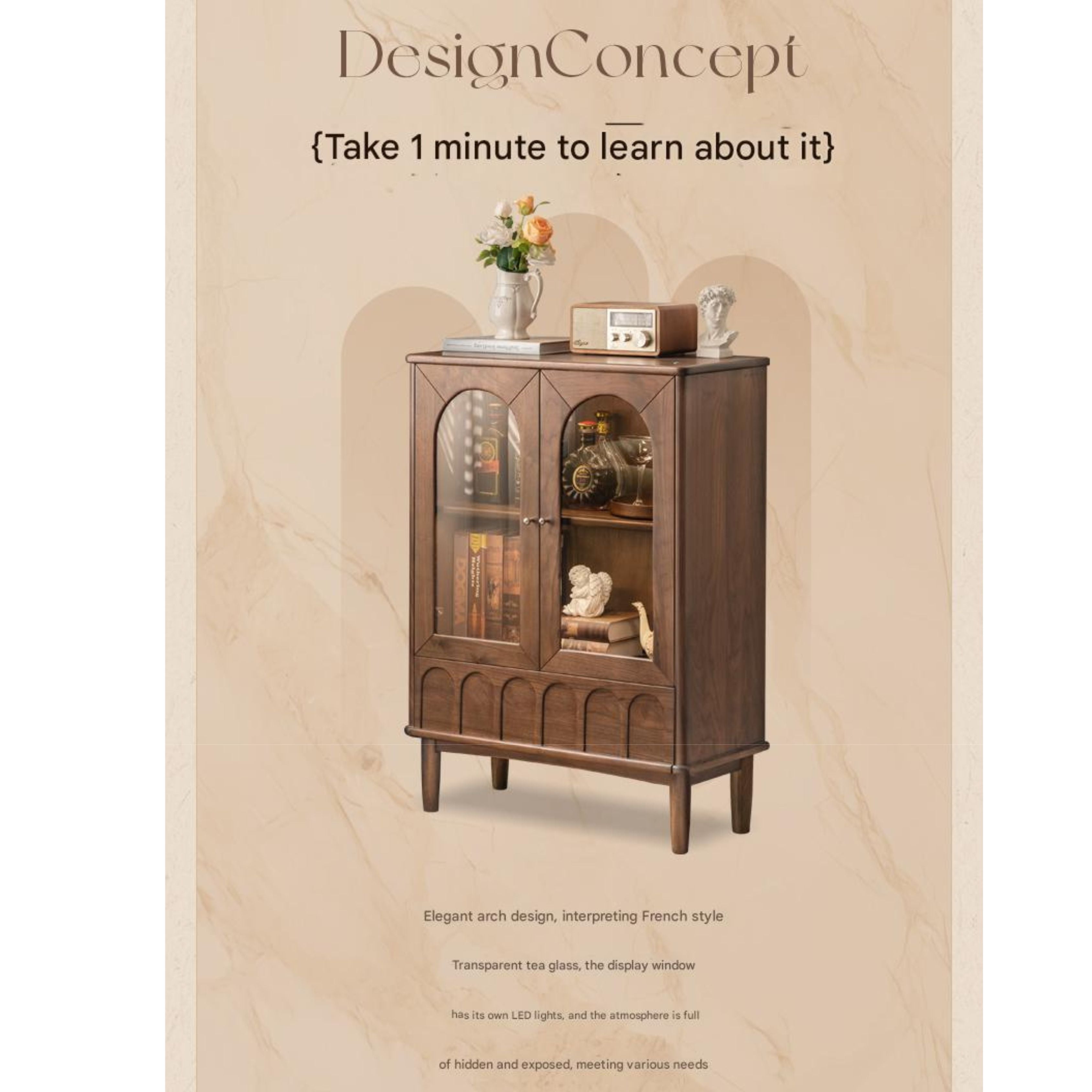 Black Walnut Solid Wood French Retro Side Cabinet