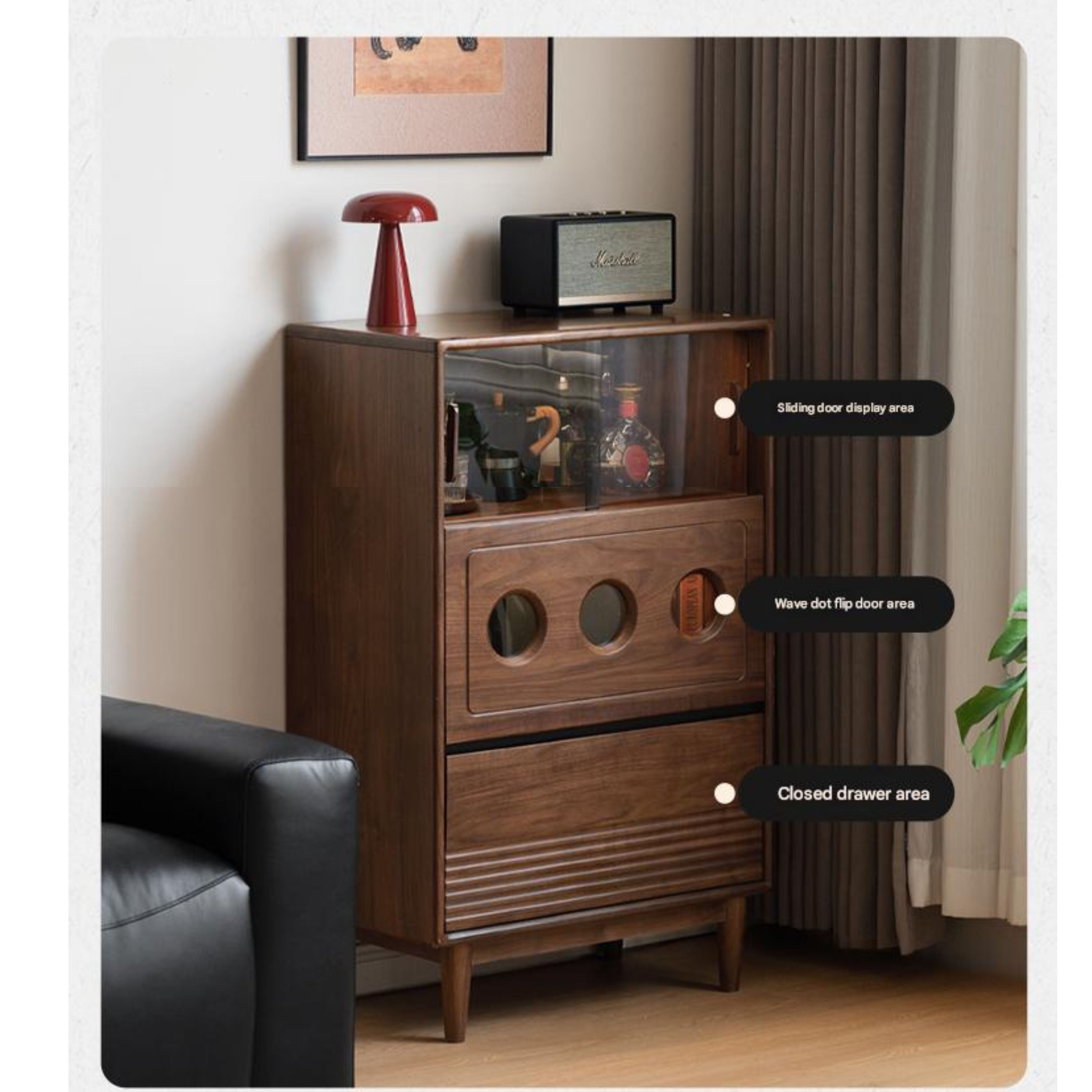 Black Walnut, Golden Sandalwood Solid Wood Antique Locker Retro Side Cabinet.